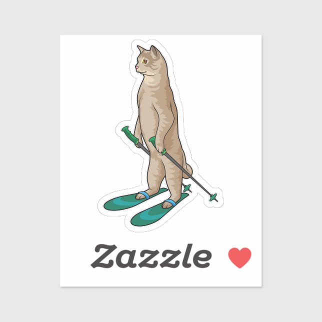 Pegatina Cat as Skier with Ski & Ski poles (Hoja)