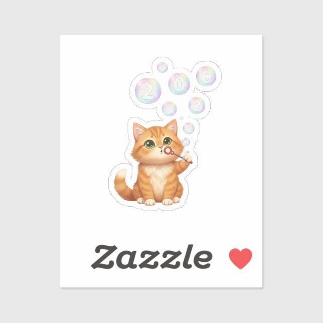 Pegatina  Cat Blowing Shiny Bubbles New Year 2026  (Hoja)