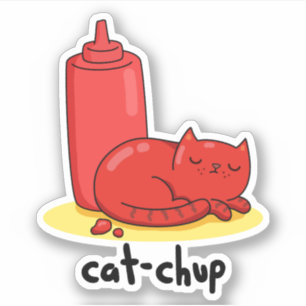Pegatina Cat-chup Graciosa Red Ketchup Cat Pun
