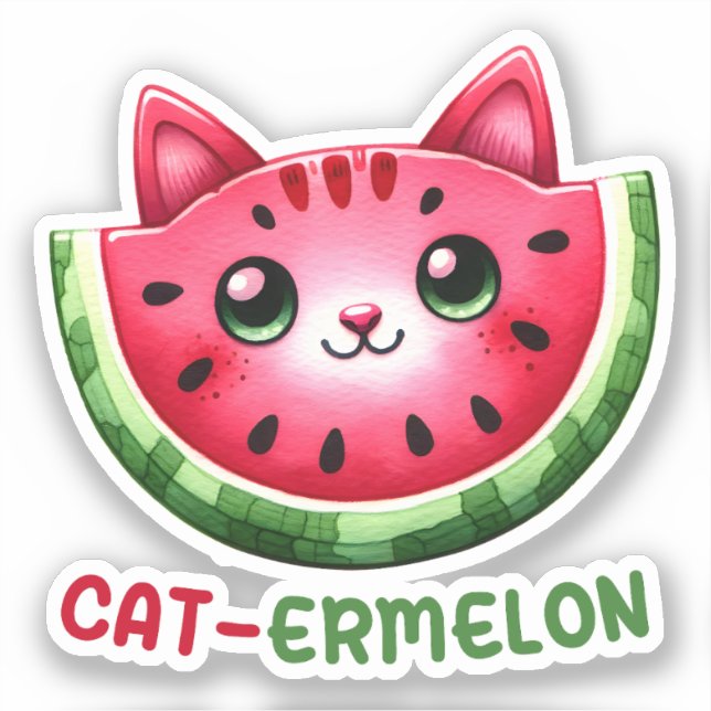 Pegatina Cat-ermelon Funny Cat Watermelon Pun (Anverso)