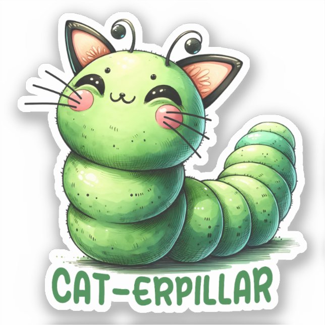 Pegatina Cat-erpillar Funny Cat Pun (Anverso)