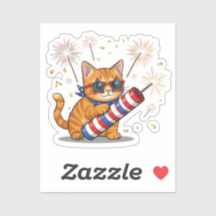 Pegatina Cat & Firecracker - 4 de julio