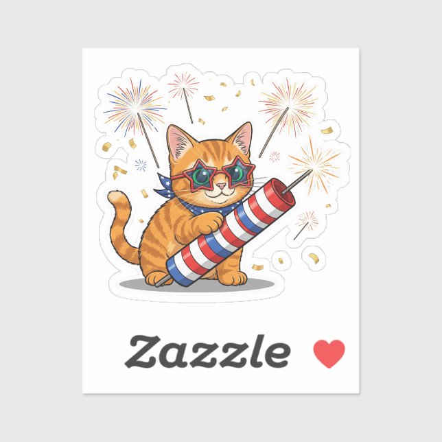 Pegatina Cat & Firecracker - 4 de julio (Hoja)