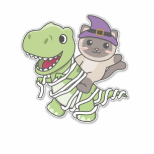 Pegatina Cat Happy Halloween T-rex Mummy Costume