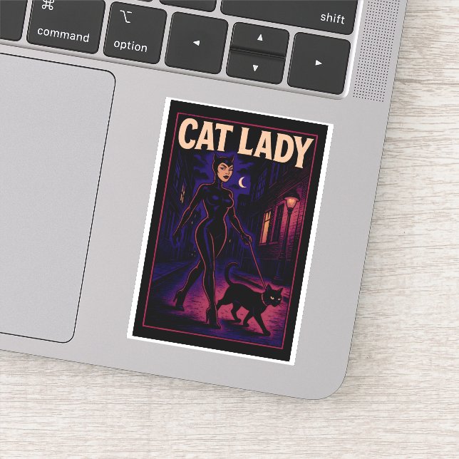 Pegatina Cat Lady -Cats Art Lover- City Night Comic Graphic (Detalle)