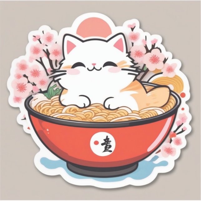 Pegatina Cat ramen (Anverso)