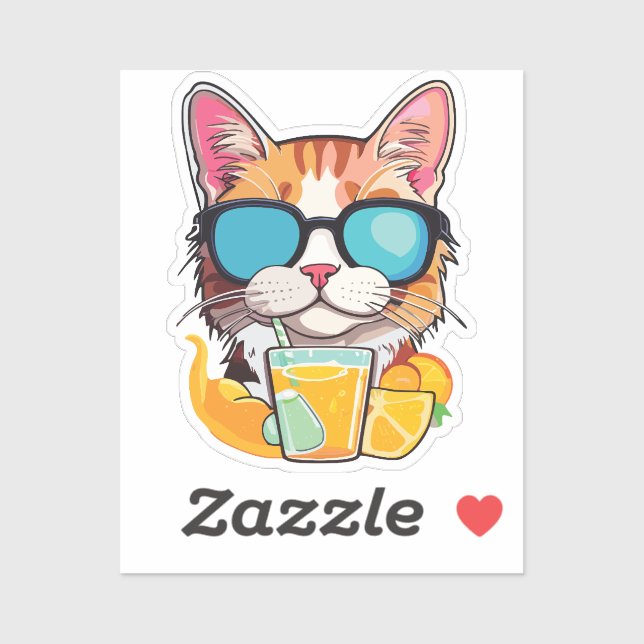 Pegatina cat that loves drinks (Hoja)