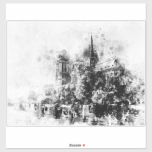 Pegatina Catedral de Notre-Dame, Ilustracion blanco y negro