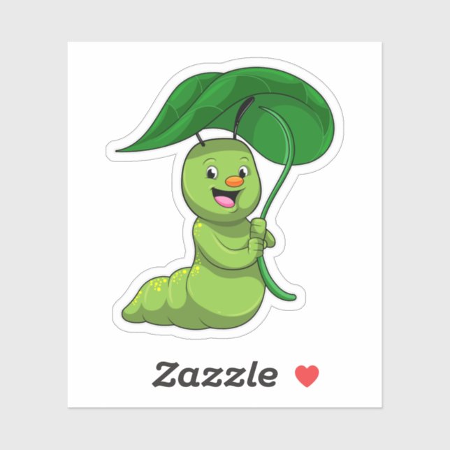 Pegatina Caterpillar con hoja como parasol (Hoja)