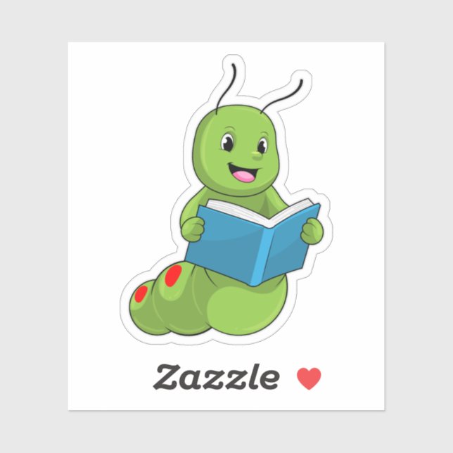 Pegatina Caterpillar en lectura con libro (Hoja)