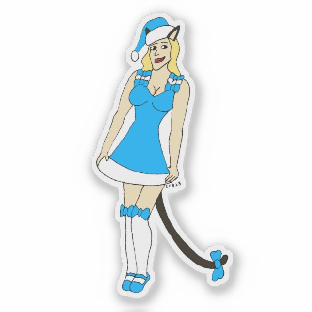 Pegatina Catgirl de Navidades azules (Anverso)