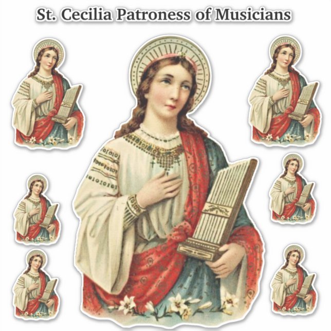 Pegatina Católica Santa Cecilia Patrona de los Músicos (Anverso)