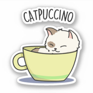 Pegatina Catpucccino Gracioso Gato Gato Gatito En Un Pun De