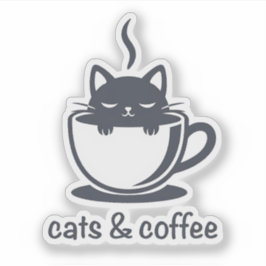 Pegatina Cats and Coffee Funny Kawaii Noir Feline Aesthetic