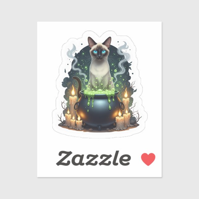 Pegatina Cauldron Siamese - Gato siamés mágico (Hoja)