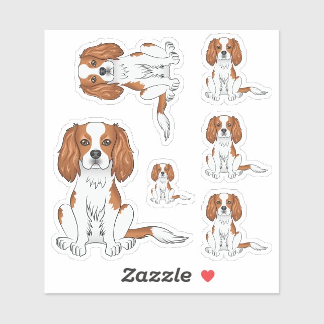 Pegatina Cavalier King Charles Spaniel Blenheim perro senta (Hoja)