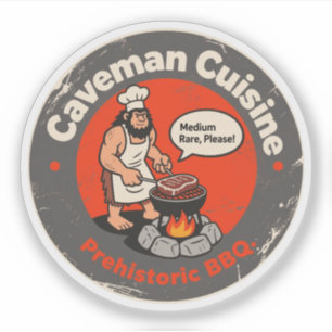 Pegatina Caveman de cocina de chef prehistórico con barbaco