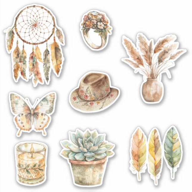 Pegatina Cazador de Sueños Boho Flores Mariposa (Anverso)