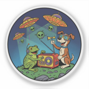 Pegatina Cazadores de alienígenas de rana y perro - Radio c