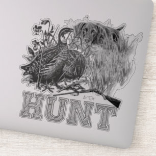 Pegatina Cazando codorniz con perro de caza