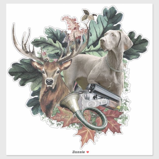 Pegatina Cazando con un Weimaraner, "Fantasma gris" (Hoja)