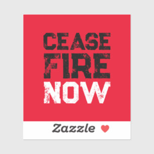 Pegatina Cease Fire Now negro blanco rojo grunge anti guerr