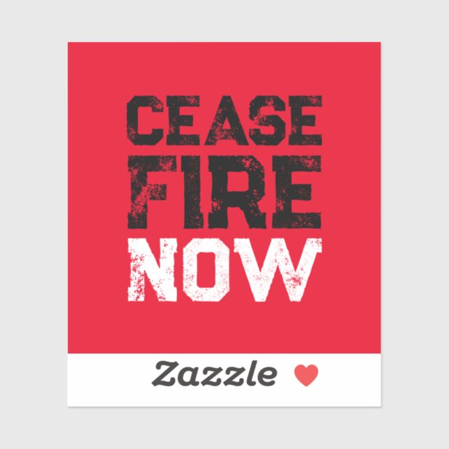 Pegatina Cease Fire Now negro blanco rojo grunge anti guerr (Hoja)
