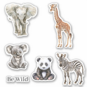 Pegatina Cebra Elefante Koala Jirafa Safari Panda Animales