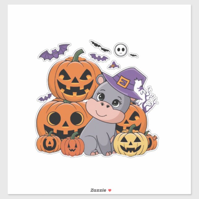 Pegatina ¡Celebra una Halloween de Hippo con Moo Deng! Long (Hoja)