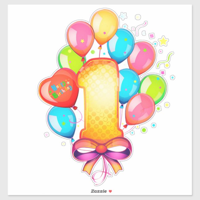 Pegatina Celebración Colorida del Primer Cumpleaños  (Hoja)
