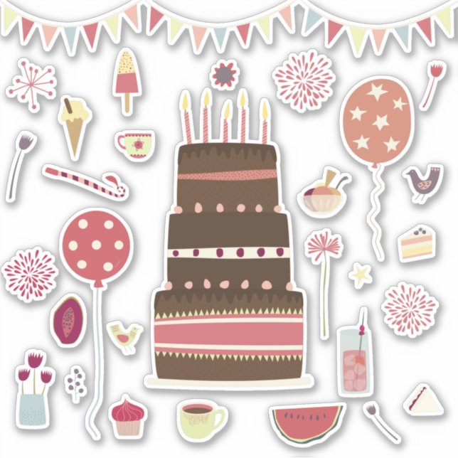 Pegatina Celebración de cumpleaños y Fiesta de pasteles (Anverso)