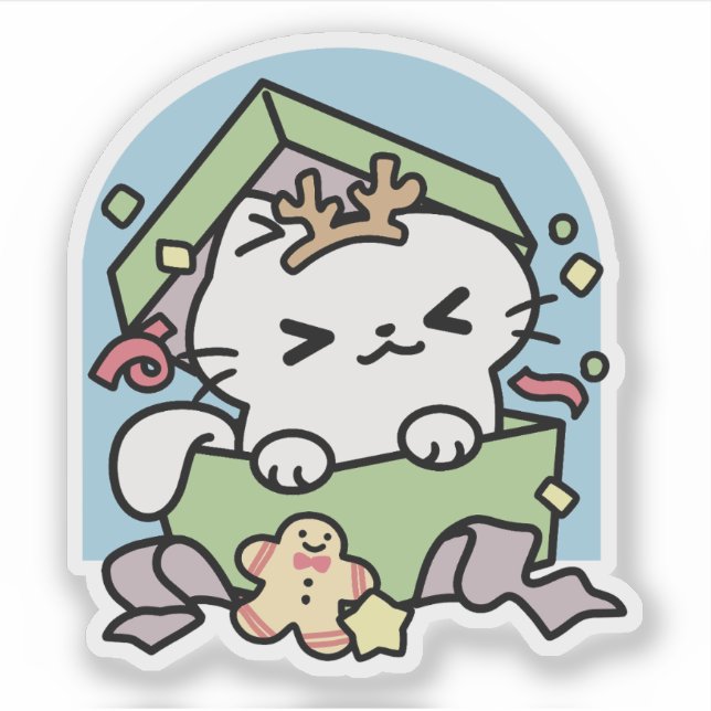Pegatina Celebración de los navidades con un gato moro (Anverso)
