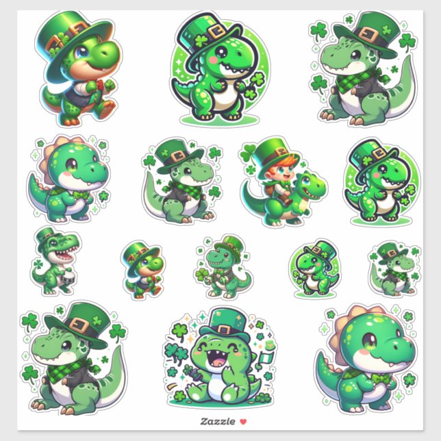 Pegatina Celebrar con el estilo-San Patricio Dinosaurio (Hoja)