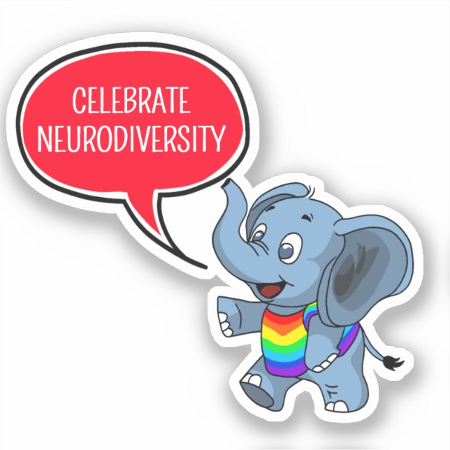 Pegatina Celebrar la tipografía de elefantes de neurodivers (Anverso)