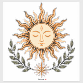 Pegatina Celestial Sun Face Botanical Mystical Art