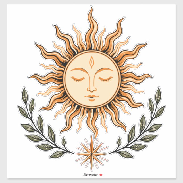 Pegatina Celestial Sun Face Botanical Mystical Art (Hoja)