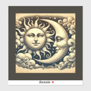 Pegatina Celestial Vintage Sol y Luna 