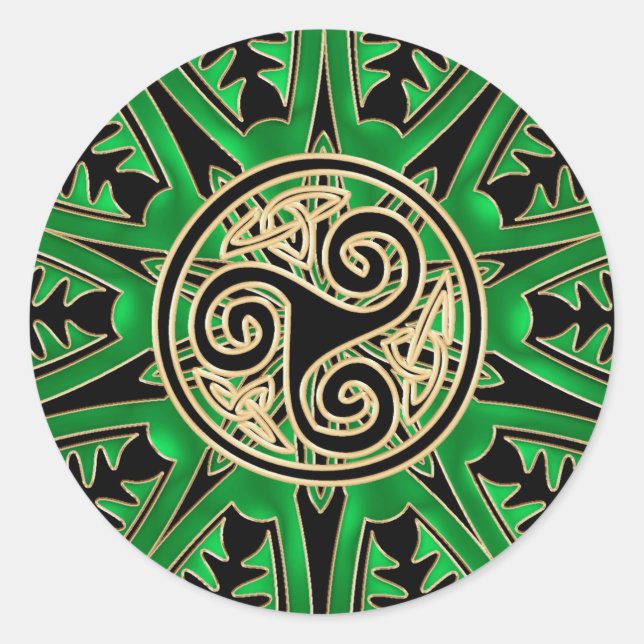 Pegatina Céltico Verde Triskele Mandala (Anverso)