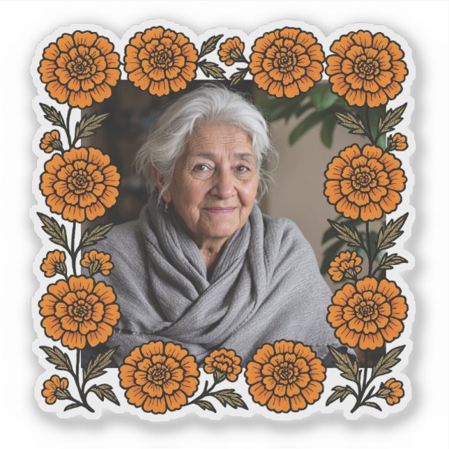 Pegatina Cempasúchil Ofrenda Con Foto Día de Muertos (Anverso)