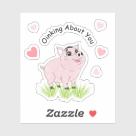 Pegatina Cerdito rosa lindo para San Valentín