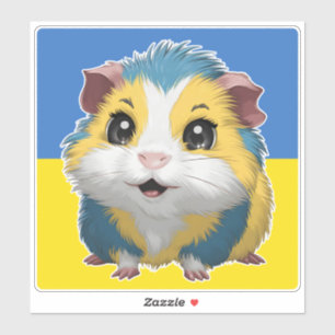 Pegatina Cerdo de Guinea azul y amarillo adorable