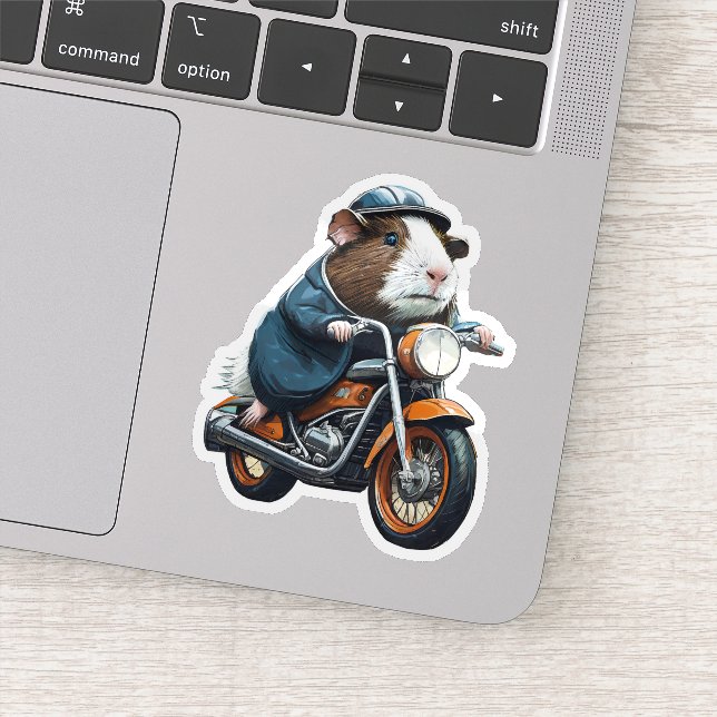 Pegatina Cerdo guineano sobre motocicleta retro Naranja, vi (Detalle)