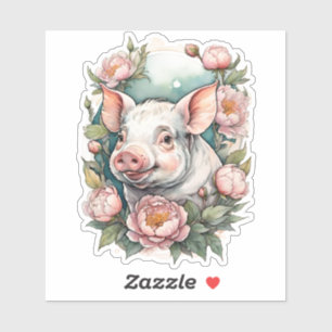 Pegatina Cerdo mascota de peones rosados