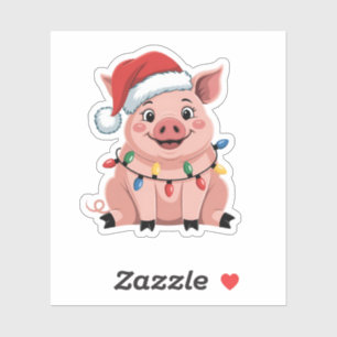 Pegatina Cerdo Navidad Sombrero Santa Navidad Fiesta Pigmas