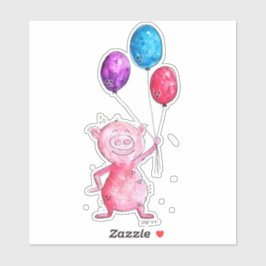 Pegatina Cerdo rosa caprichoso con globos