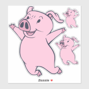 Pegatina Cerdo rosado feliz que salta Thunder_Cove