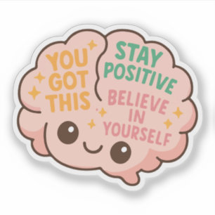 Pegatina Cerebro Motivacional Lindo Mantén la Actitud Posit