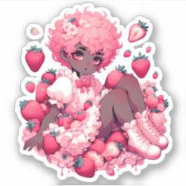 Pegatina Cereza de fresa cariño: Femboy de piel oscura