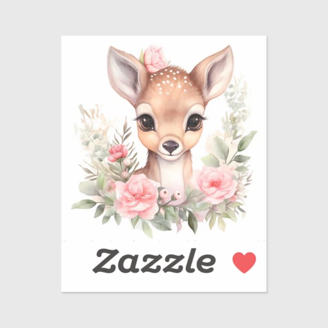 Pegatina Cerf fleurs aquarelle sublimation (Hoja)