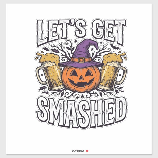 Pegatina Cerveza de calabaza Halloween Let's Get Smashed (Hoja)